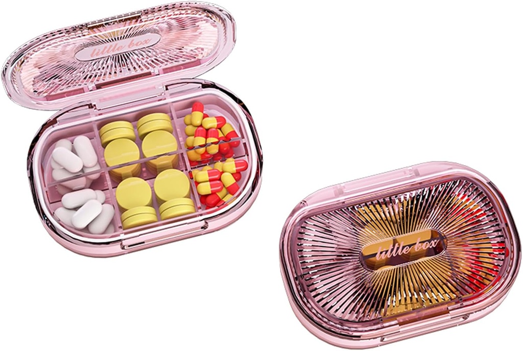 Small Pill Box, Moisture Proof Pill Case, Travel Pill Organizer för Pocket Purse, Daily Portable Medicine Vitamin, Fish Oil, Supplement (Pink)