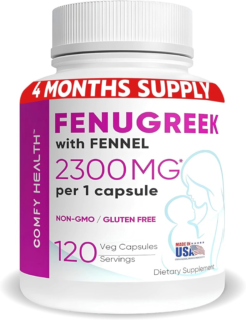 Amning Fenugreek kapslar med kanal för aktning, 2300mg per kapsel, 120 greve, Fenugreek piller Non-GMO, Gluten Free Fenugreek Seeds Extract Supplements, Fenogreco Capsulas