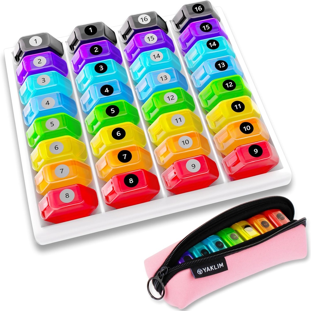 Monthly Pill Organizer 1-Time a-Day: 30 Day Pill Organizer med etiketter, Portable Monthly Pill Box, Month Pill Holder ith Portable Zipper Bag för vitamin, medicin, fiskolja, tillägg