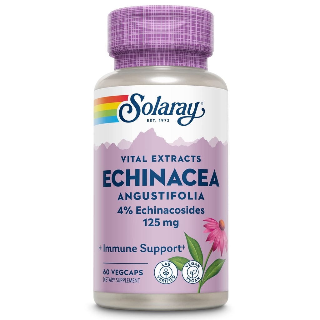SOLARAY Echinacea Angustifolia Root Extract 125 mg | Hälsosam immun & andningsfunktion stöd | 60 VegCaps