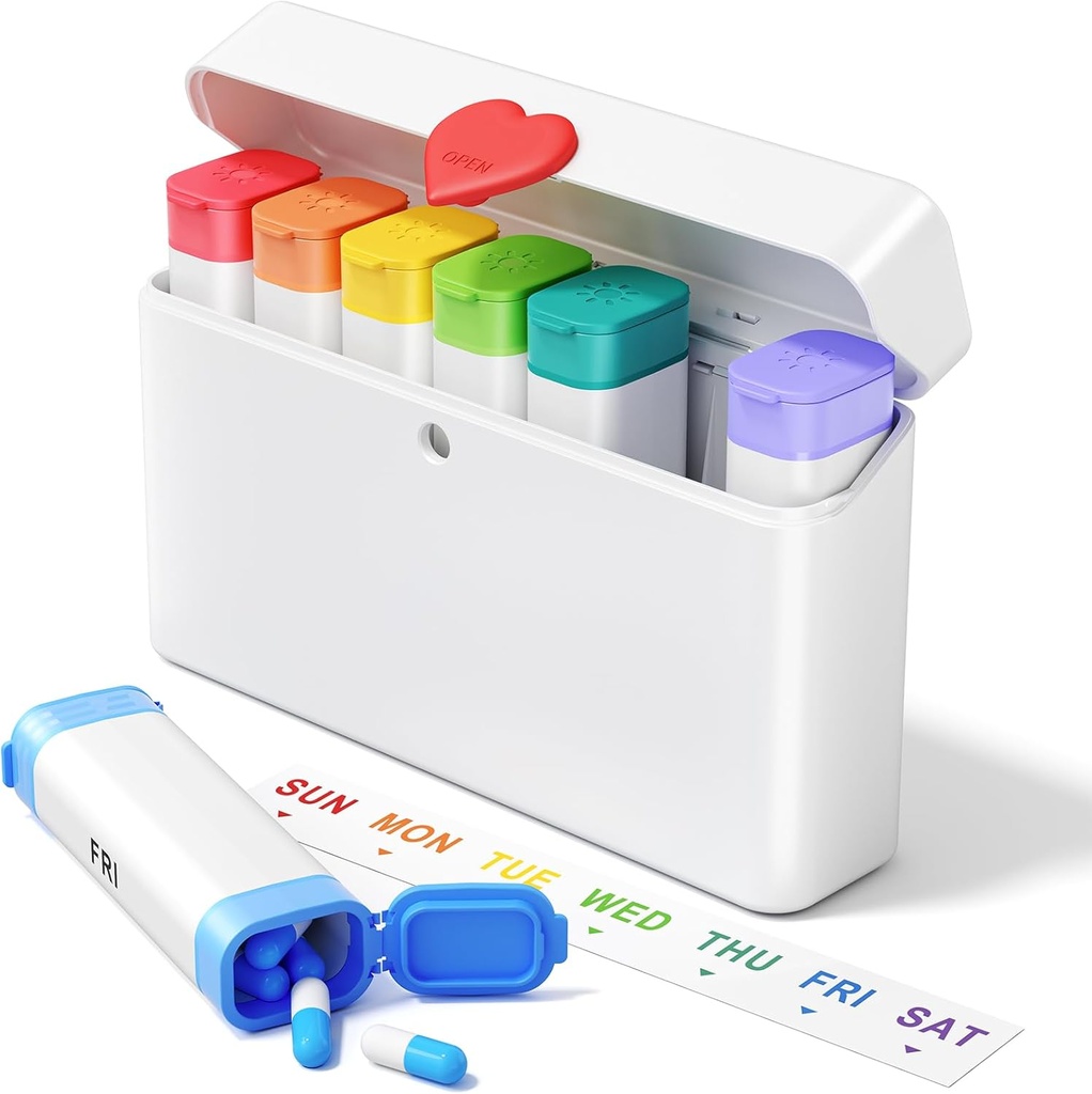Daviky Pill Organizer 2 gånger om dagen - Stor Kapacitet Veckovis AM PM Pill Box med Hjärt Latch, 7 Day Travel Pill Case, Söt Medicin Organizer för Medicinering, Vitaminer, Kosttillskott
