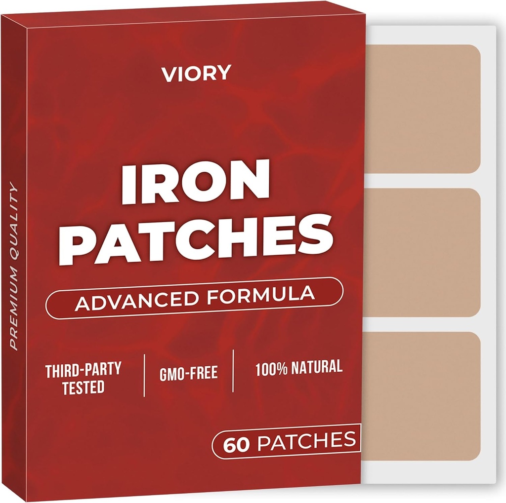Järnpatchar (Pack of 60) - 100% naturlig patch för kvinnor och män - med Biotin - Energi, fokus och kroppsstöd - Förbättrad formel