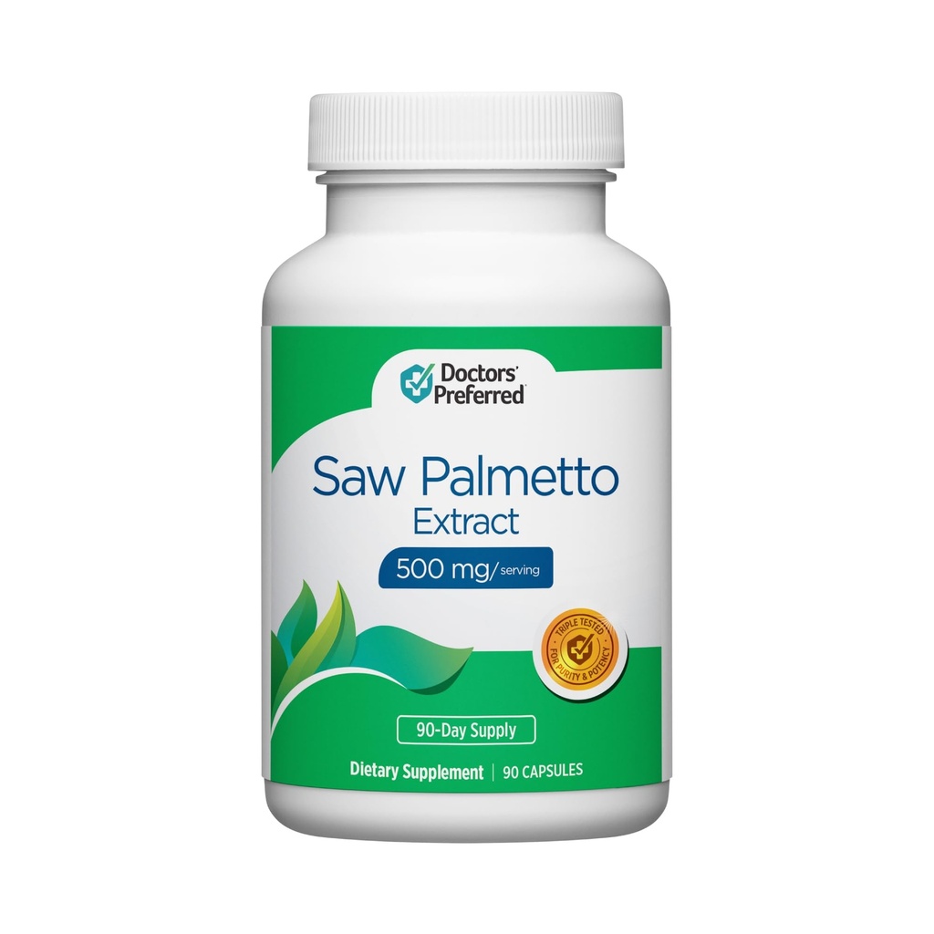 DOKTORS PREFERRED Saw Palmetto för män och kvinnor Extract Supplement - 500 mg / Servering | 90 kapslar