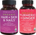 Organisk hårskinn och naglar vitaminer + organisk gurkmeja med Black Pepper & Ginger Bundle, tillverkad med Biotin 5000mcg för hälsosamt hår, gurkmeja för naturligt gemensamt stöd