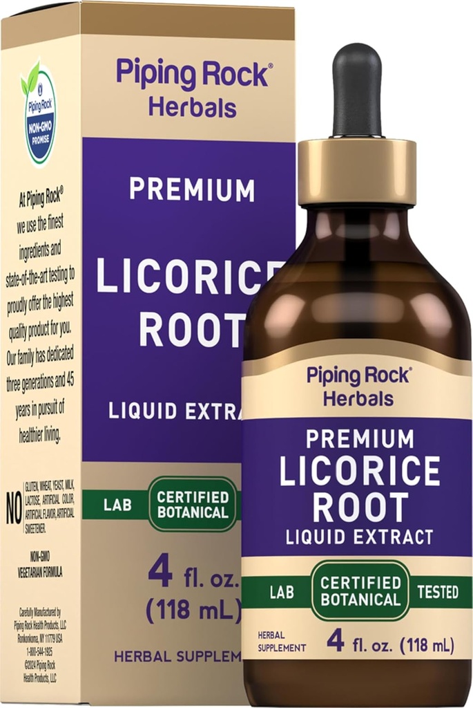Piping Rock Licorice Root Extract Tincture | 4 Fl Oz | Liquid Herb Drops | Vegetarisk Supplement | Alkoholfri | Non-GMO, Gluten Free