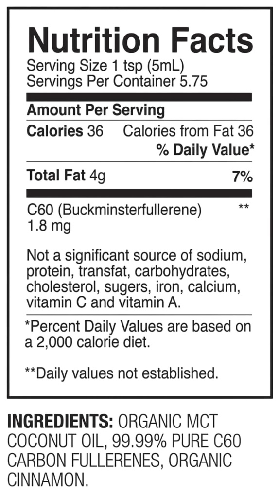 C60 Purple Power Cinnamon smaksatt C60 MCT Coconut Oil - Travel Size - Organic Cold-Pressed Coconut Oil - 99,99% Pure C60 Carbon Fullerenes - Boost Energy & Mental Focus (1oz)