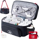 BAGSFY Travel Medicine Bag Organizer med Mini Medication Bag, Double Layers First Aid Kit Empty, Lockable Pill Bottle Organizer for Home, Large Medication Storage, Travel Emergency Carrying Case.