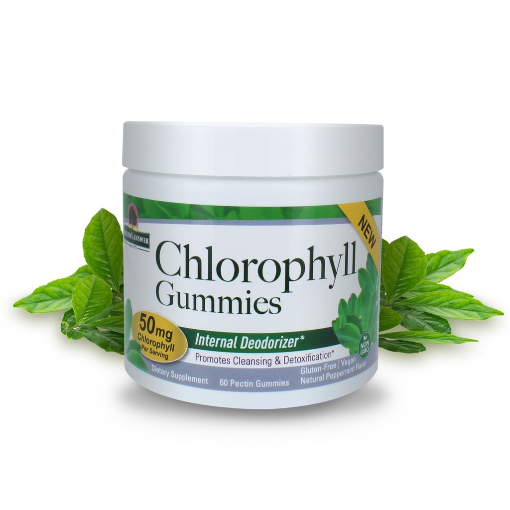 Naturens svar Chlorophyll Gummies 60 greve | Natural Internal Deodorant * Skin & Hair Support | Immun Support | Gelatin Free | Non GMO | G Free |