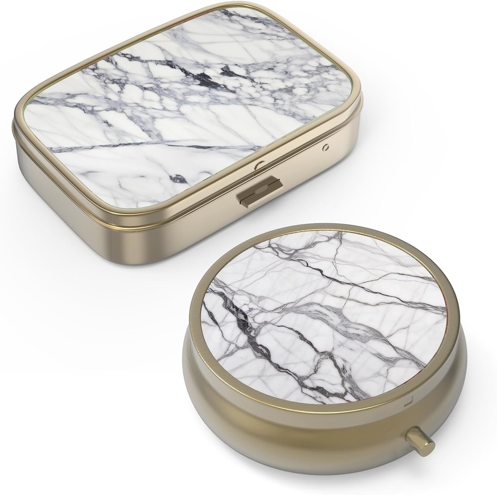 Pill Case Pill Box med Mirror Retro Small Pill Case för Purse eller Pocket Brons Pill Box eller Vitaminer, Fish Oil, Supplements, Pill Containe Travel Gifts(2PCS)