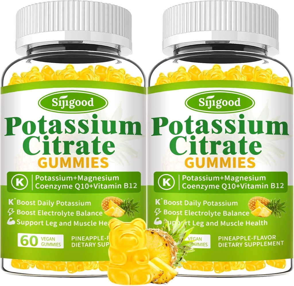 2 Pack Potassium Citrate Gummies - High Potency Potassium Supplement for Muscle Health, Leg Cramp Relief, Electrolyte Balance - Vegan, Non-GMO, Gluten-Free, Pineapple Flavor, 120 Count