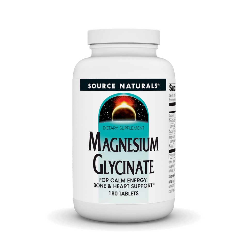 Källa Naturals Magnesium Glycinate, chelated för hög absorption | för Calm Energy, Bone & Heart Support *, 200 mg per Servering - 180 tabletter
