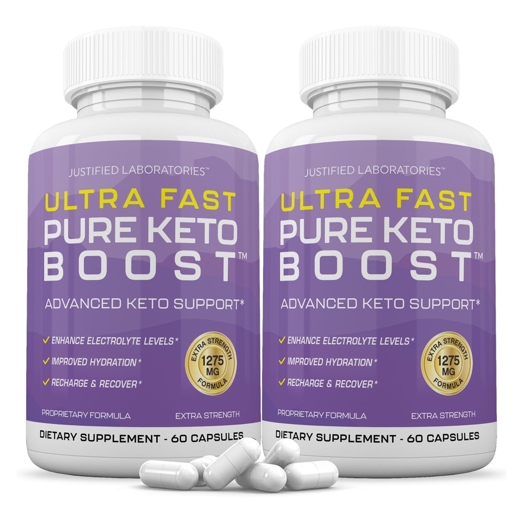 Justified Laboratories Ultra Fast Pure Keto Boost - 60 Capsules, Pack of 2 - Ketogent stöd från Apple Cider Vinegar, Green Tea Leaf, Vitamin C, Vitamin D3 & Extra Virgin Olive Oil - 60 portioner