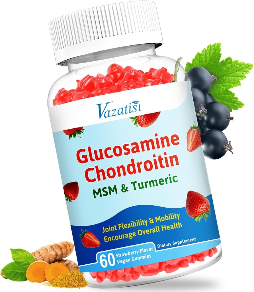 High Bioavailable Glucosamine Chondroitin Gummies med gurkmeja & MSM, Boswellia -Joint Support Supplement - broskstöd, flexibilitet och styrka - 60 Gummies
