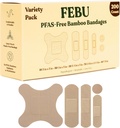 FEBU Eco-Friendly Bamboo Fabric Bandages | PFAS Free Bandages for Scrapes & Cuts | Flexibelt Fabric Bandage | Fullt komposterbart, Latex Free Bandage | 200 greve Bulk Variety