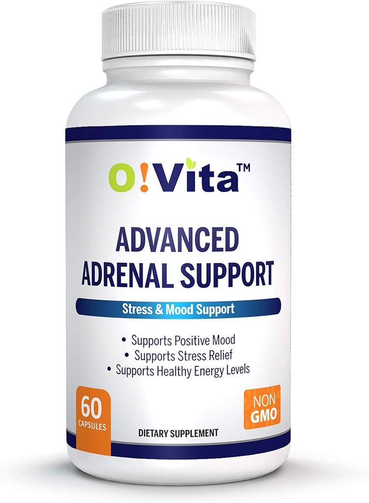 Advanced Adrenal Support med Ashwagandha, Panax Ginseng, stöder Adrenal Gland Health 2-månaders leverans (60 icke-GMO-kapslar)