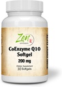 Zen Supplements CoEnzyme Q10 200mg - Coq 10 i vitamin E Oil - Antioxidantstöd, hjärthälsa, energi, hälsosamt kolesterol - Non-GMO & Gluten Free 30-Softgel