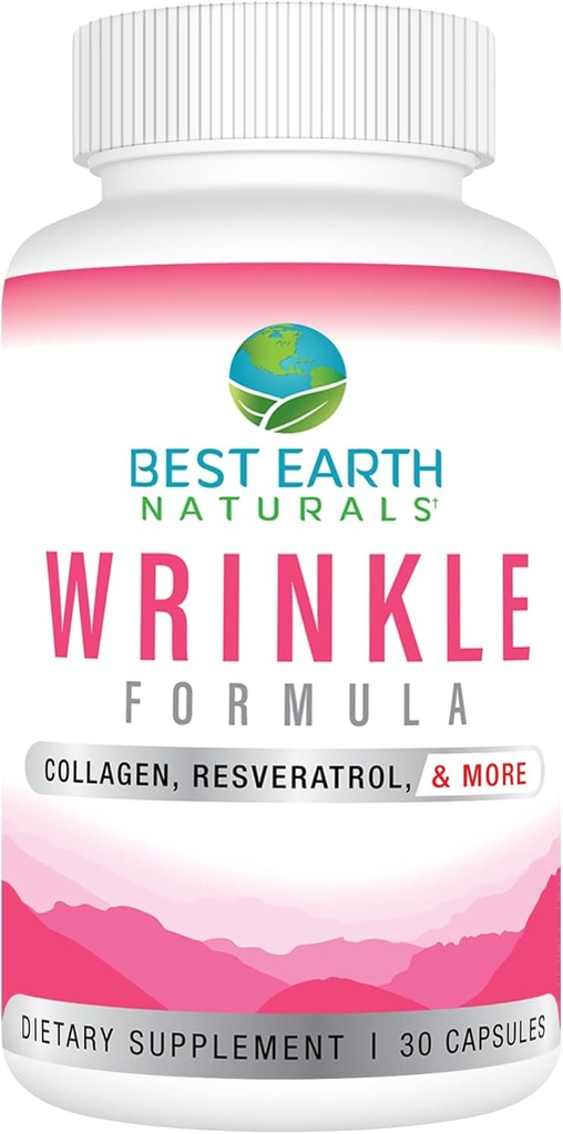 Bästa Earth Naturals Wrinkle Formel med Hyaluronsyra, Niacinamide, Multi Vitamin, Kollagen för kvinnor eller män - Hud Vitaminer Supplement -30 Dag Supply (30 kapslar)