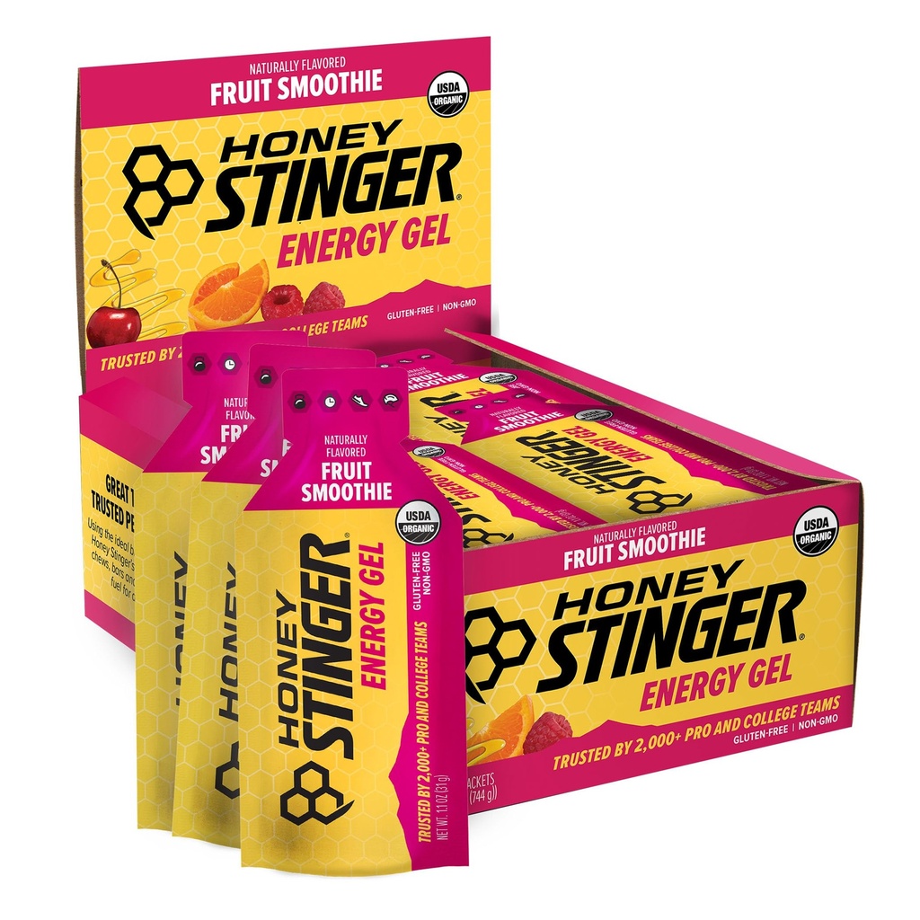 Honey Stinger Organic Fruit Smoothie Energy Gel, Gluten Free & Caffeine Free, för träning, körning och prestanda, sportnäring för hem & gym, Pre & Mid Workout, 24 Pack, 26.4 Ounce