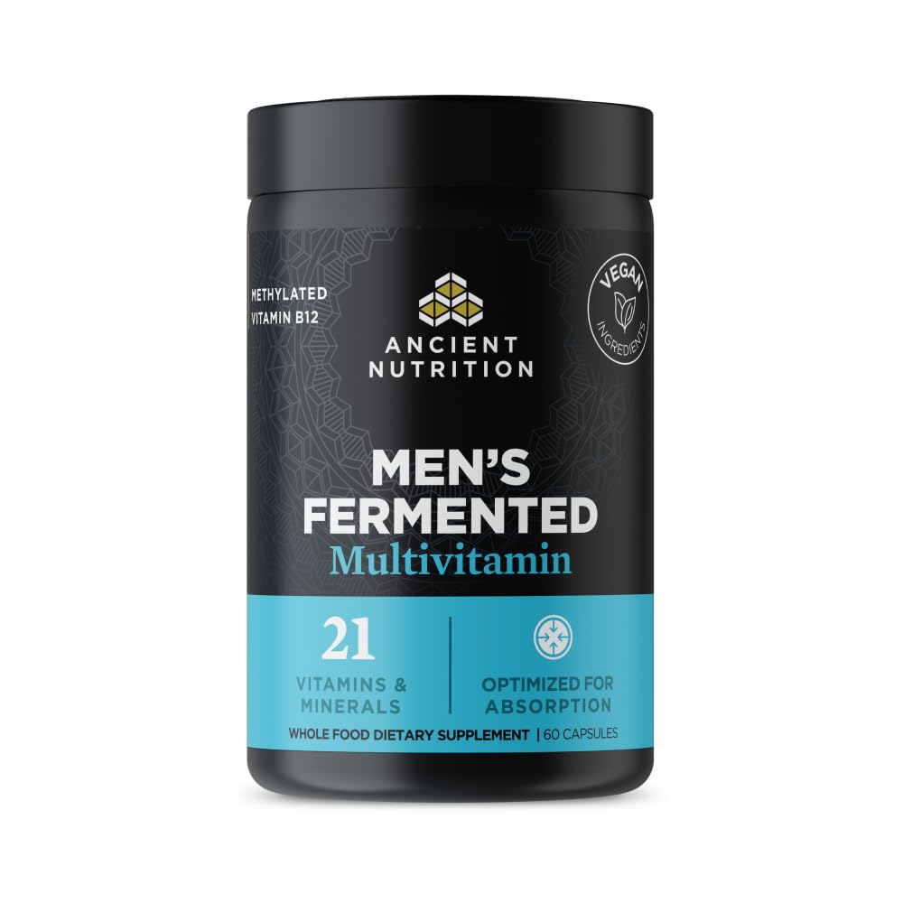 Ancient Nutrition Multivitamin for Men, Men's Fermented Multivitamin with Methylated Vitamin A, C, D, E, K, Zinc & Magnesium, Immune Support, Vegan, 60 Ct