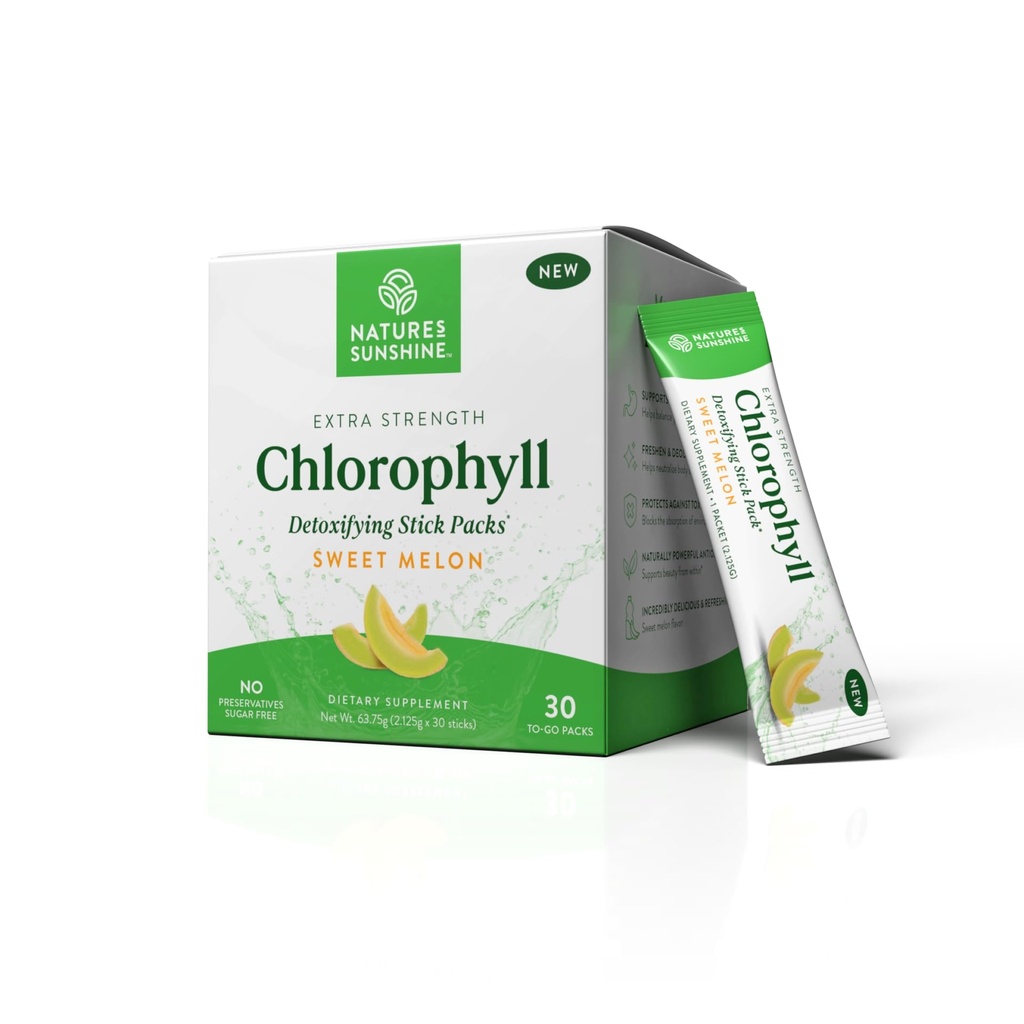 Naturens Sunshine Chlorophyll Stick Packs: Supercharge Your Detox och Boost Gut Health i bekväma, läckra Stick Packs (Sweet Melon)