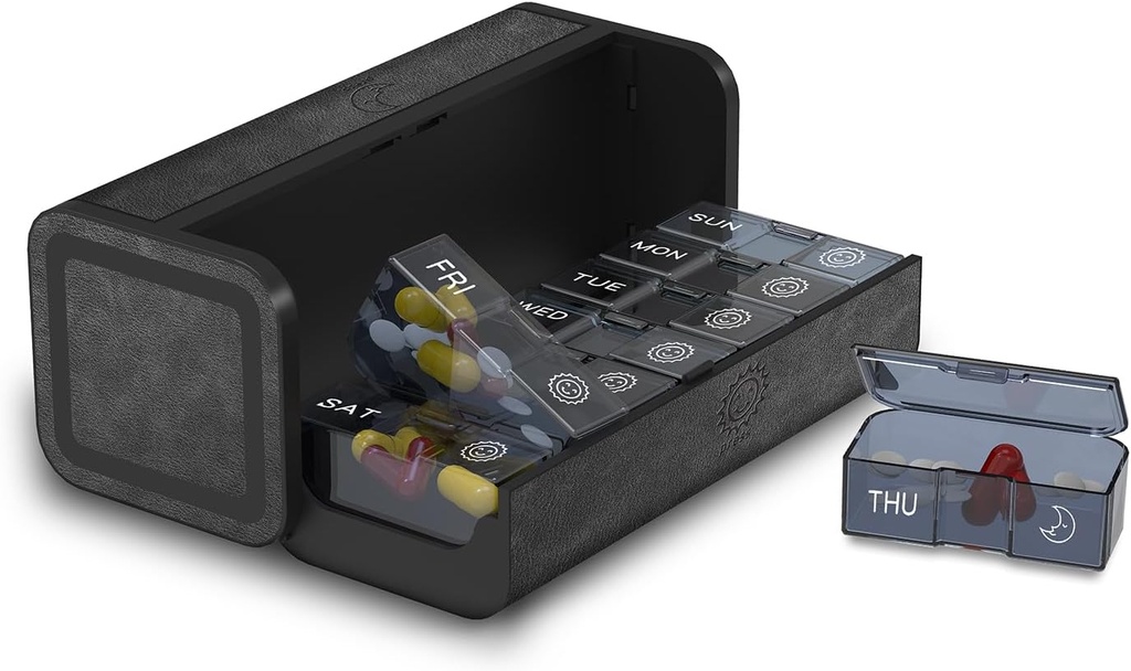 Pill Organizer 2 gånger om dagen, Am Pm Twice Daily Pill Case, Detachable Large Travel Pill Box 7 Day, Weekly Pill Container för vitamin Medicine Supplement Fish Oil (Black)