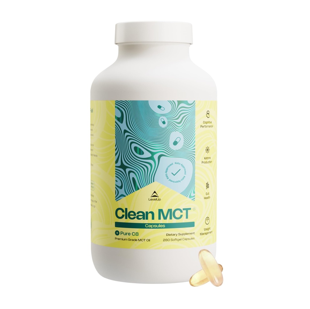 LevelUp Clean MCT Oil Capsules - 100% Caprylic C8 för energi, fokus, vikthantering, Gut Health, Brain Superfuel - Keto Supplement för ketogen diet och Ketones - Non-GMO (280 greve)