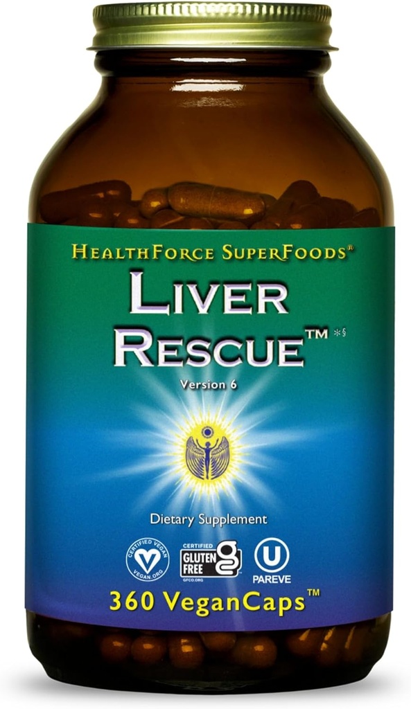 HealthForce SuperFoods Liver Rescue - Natural Liver Cleanse - med mjölk Thistle & Dandelion Root - Gluten-Free & Vegan - 360 kapslar