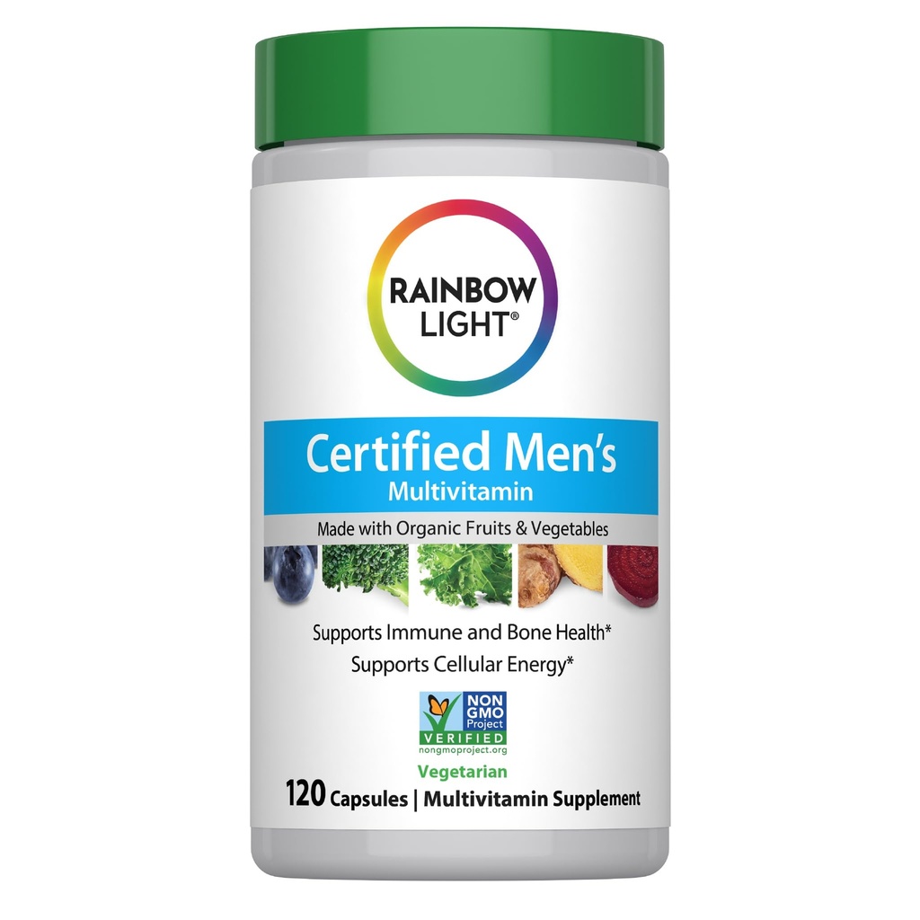 Rainbow Light Multivitamin för män, vitamin C, D & Zink, Probiotika, Mäns Multivitamin ger hög styrka immun, hjärta och leverstöd, icke-GMO, vegetariska, 120 tabletter