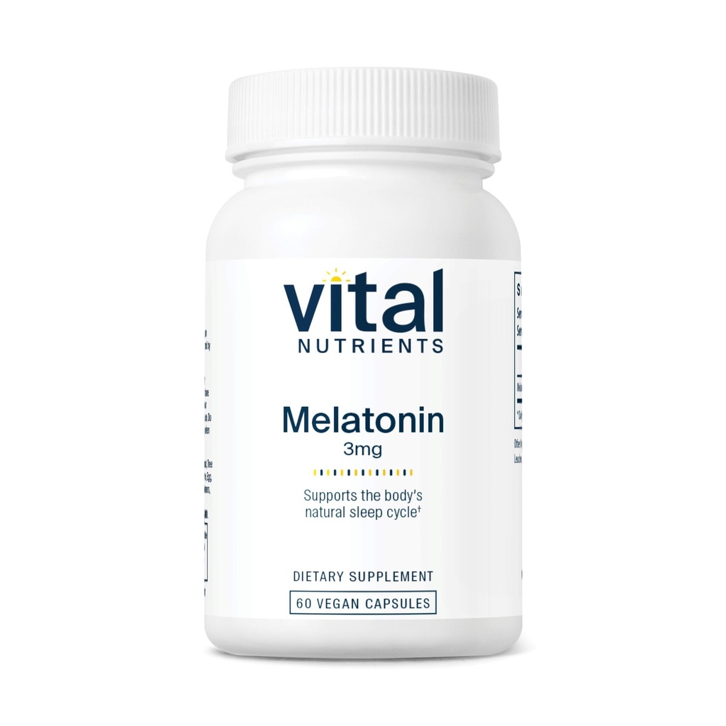 Vital Nutrients Melatonin 3mg | Vegan | Low-Dose Melatonin | Sömntillskott för att stödja kroppens naturliga sömncykel * Gluten, Dairy, Soy Free | 60 kapslar
