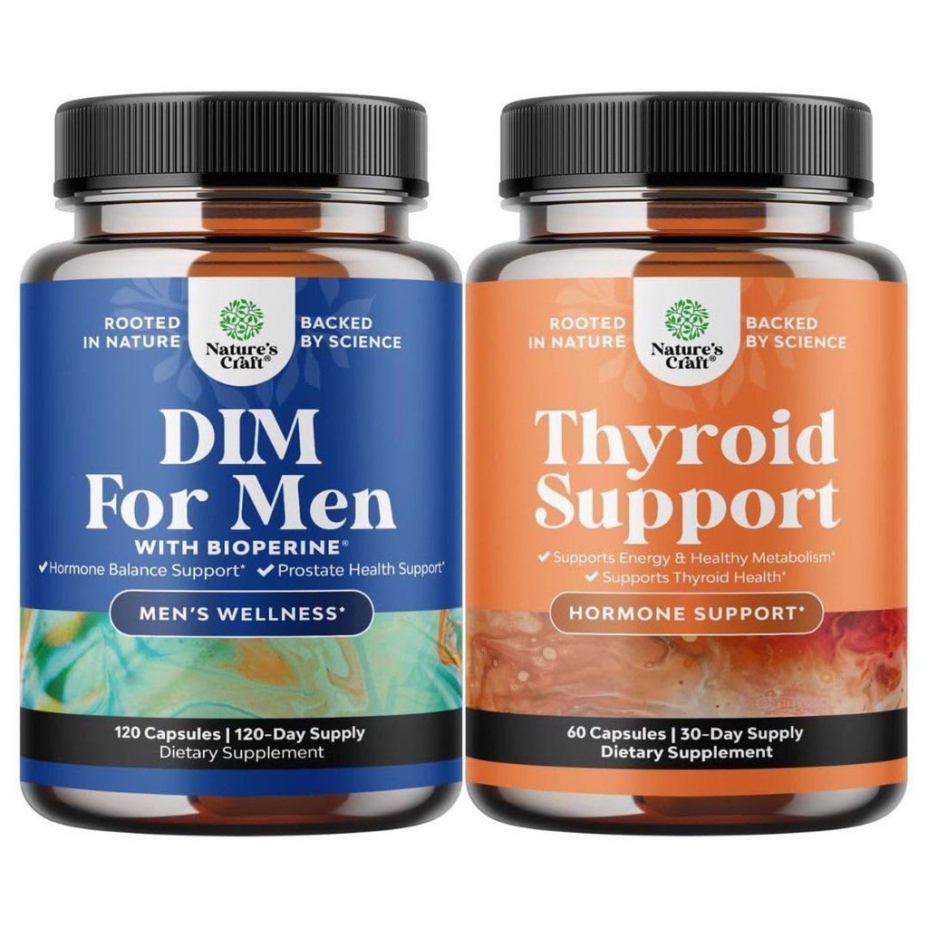 Bundle of DIM Supplement för män med Panax Ginseng Bioperine Grapeseed & Astragalus för Prostate Health och Herbal Thyroid Support Komplex med L Tyrosine, Bladderwrack, Selenium & Pure Ashwagandha