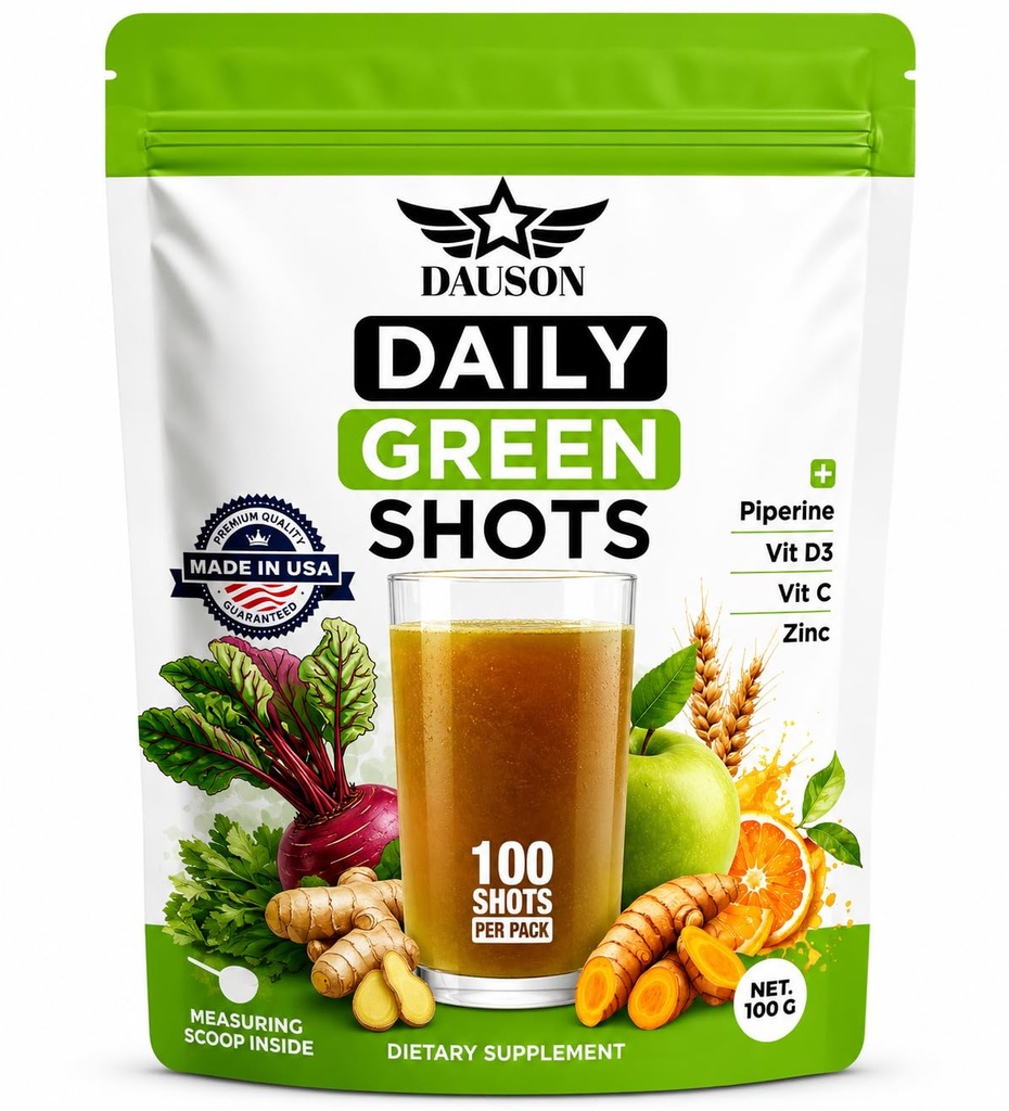 Dagliga gröna skott - Superfood pulver med Wheatgrass, Matcha, Beetroot, Ashwagandha, gurkmeja och prebiotika - immunitet och energistöd - Vegan Greens Supplement - 100 skott