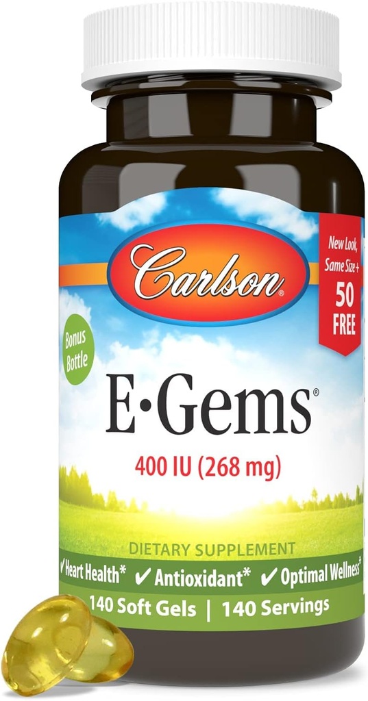 Carlson - E-Gems 400 IE (268 mg), Natural-Source Vitamin E, Optimal Wellness, 140 Soft Gels