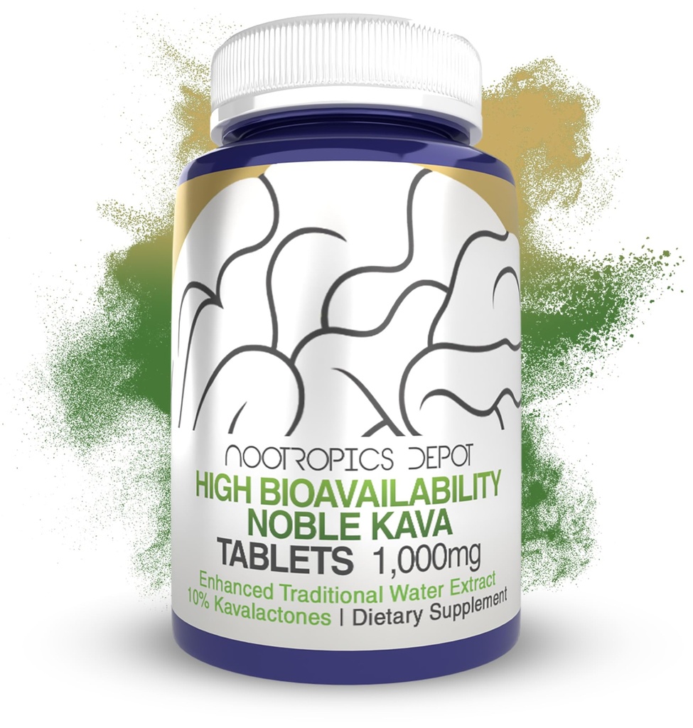 Nootropics Depot High Bioavailability Noble Kava tabletter | 1000mg | 30 greve | Minst 10% Kavalactones | Förbättrad traditionell vattenextrakt