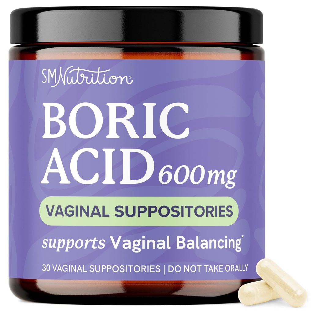 Boric Acid Suppositories för kvinnor 600mg | pH Balance, Vaginal Odor & Itching | Feminin Hygiene & Intim Health Support | Boric Acid för kvinnor Vaginal Suppositories | Unscented, Vegan | 30 Ct