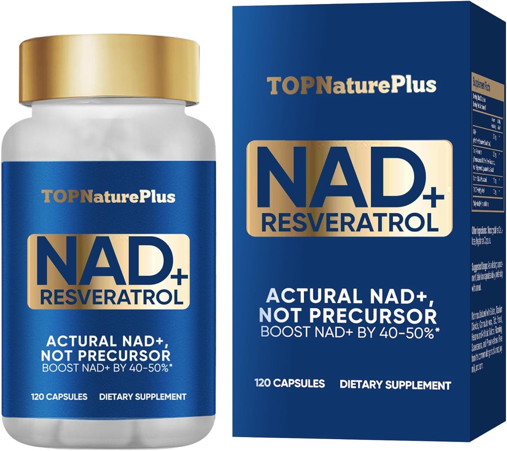 NAD + Tillägg 1000 mg Ren organisk, Högsta NAD + Resveratrol Supplement Max Absorption för energi och DNA-reparation, åldrande försvar, hjärnfunktionsstöd, 120 kapslar