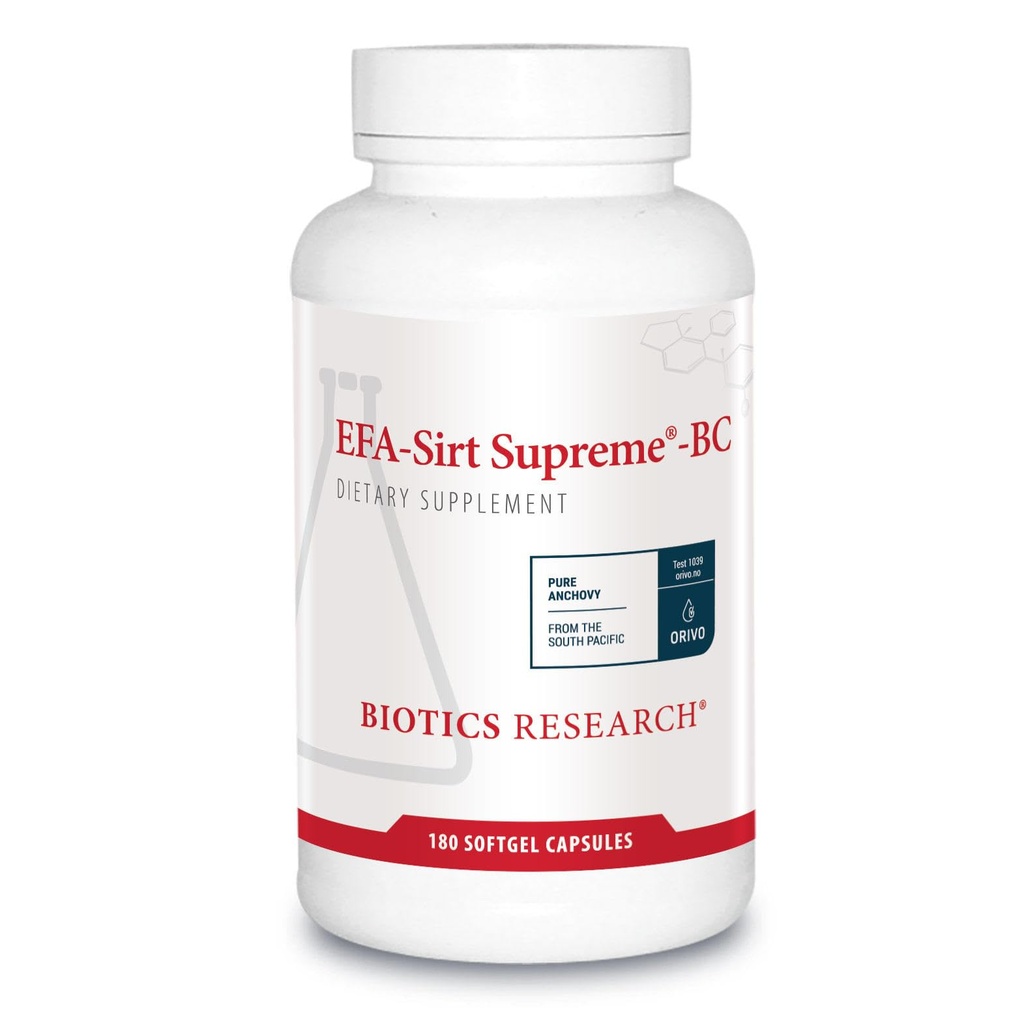 Biotics Research EFA-SIRT Supreme-BC EPA, DHA, GLA från Black Currant Seed Oil, Natural Mixed Tocopherols Cardiovascular Health Joint Comfort och flexibilitet, 180 mjukgel kapslar