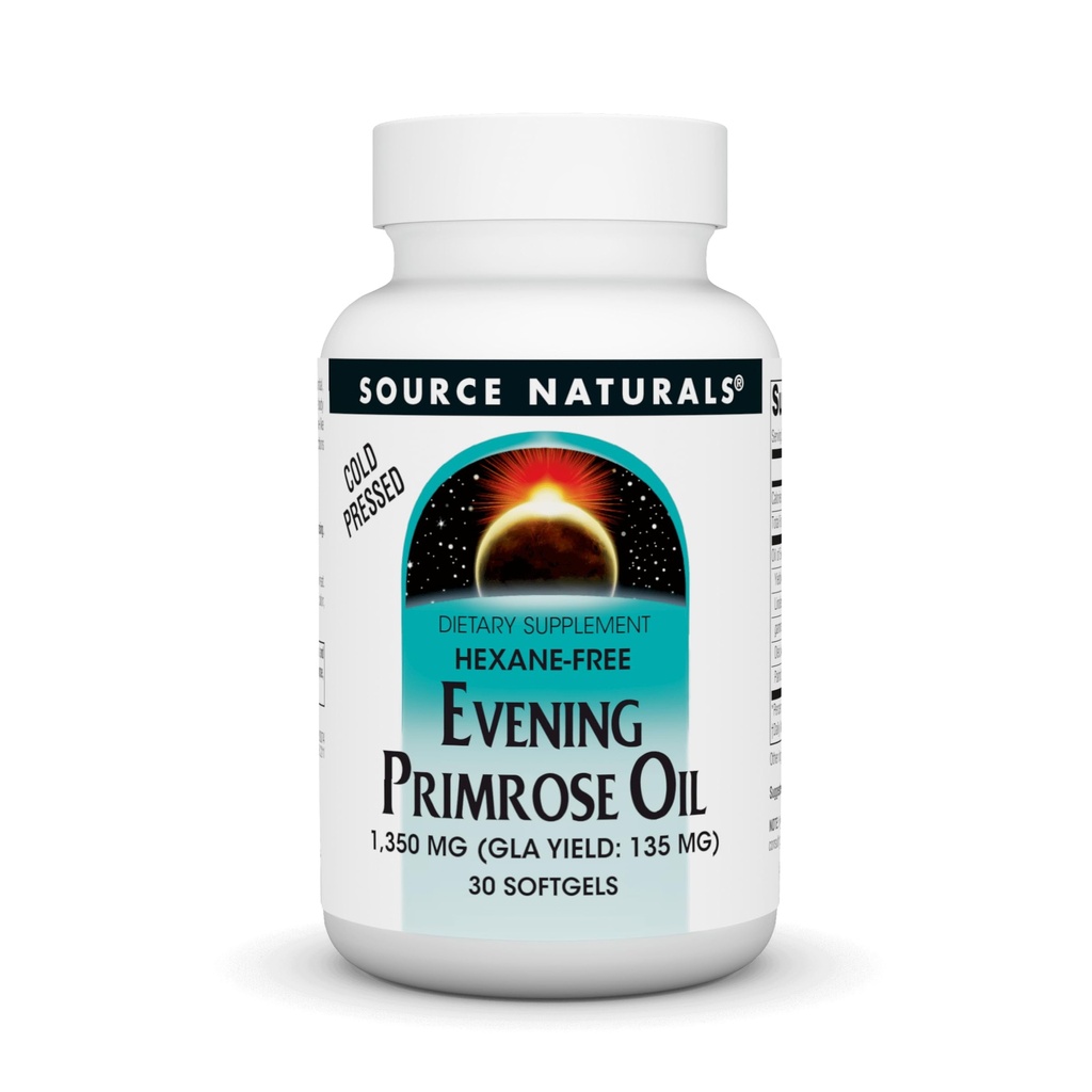 Källa Naturals Evening Primrose Oil - Hexane-Free - 1350mg - GLA Yield: 135 mg - Cold-Pressed - 30 Softgels