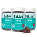 BeLive Biotin Gummies - Hud, Nails & Hair Vitamins med A, C, D, E, B12, Zink, Folate & Inositol, Biotin Supplement för Anti-Aging, Energy & Collagen Boost, Multivitamin Gummies - Strawberry | 3-Pack