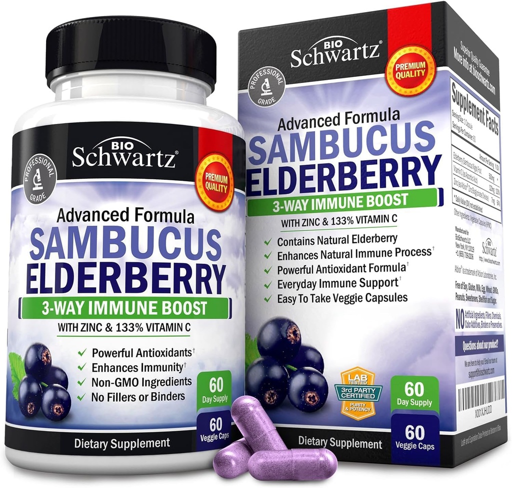 BioSchwartz Elderberry Capsules 60 Count + Probiotic 40 miljarder CFU 60 Count Bundle