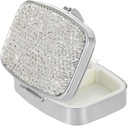 Pocket Pharmacy Bling 2 Compartment Medicine Organizer Small Cute Pill Container Travel Pill Box Case för Purse Square Vitamin Holder för Pocket (Silver)