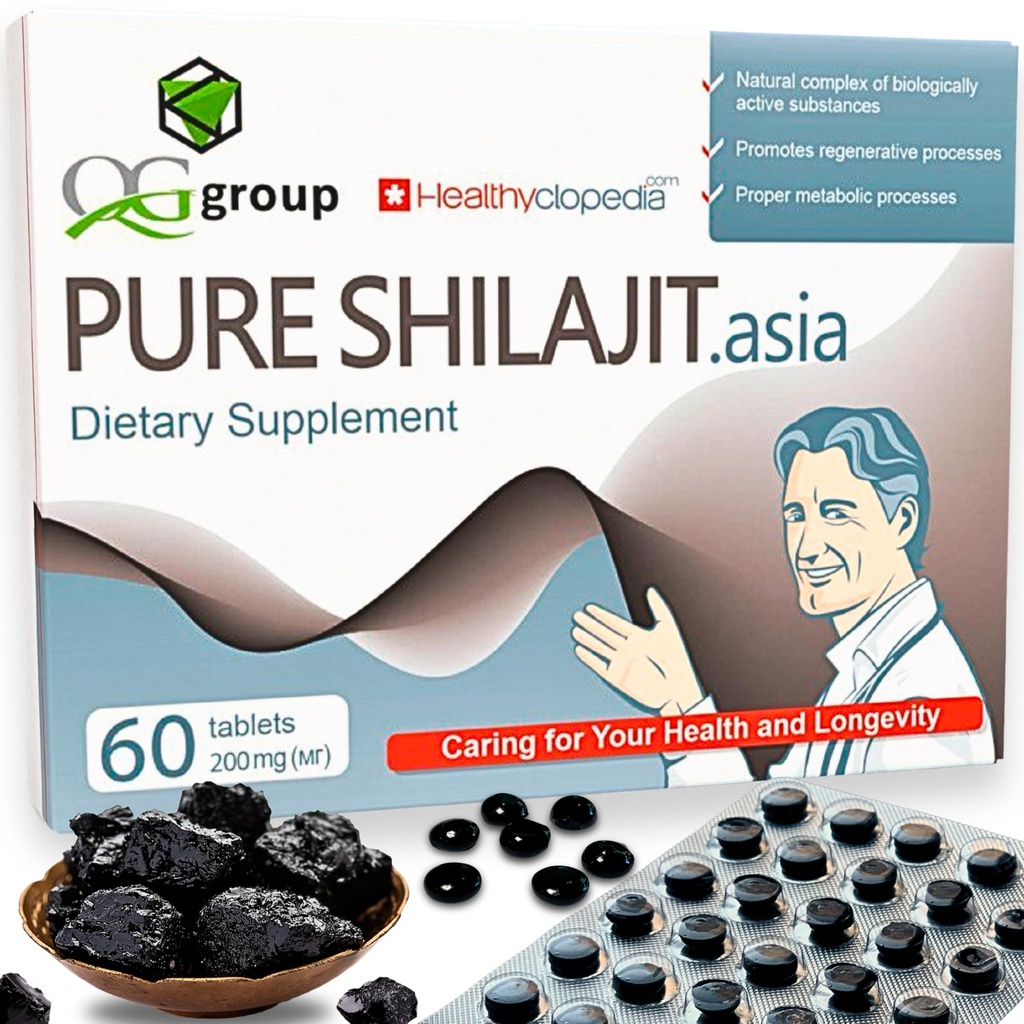 Natural Pure Shilajit Tablets Analog Raw Resin Mumiyo Dry Drops 60 tabletter - 200mg 100% Himalayan Supplement med 85+ Spår Mineraler för energi & Metabolism, Immune Support - Perfekt för Män & Kvinnor