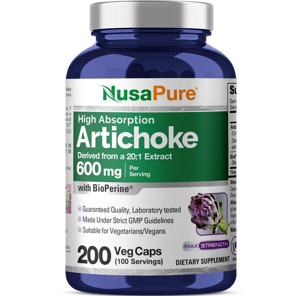 NusaPure Artichoke 20:1 Extrakt, 600 mg Equivalent till 12.000mg 200 Veggie caps (Non-GMO, Gluten Free)
