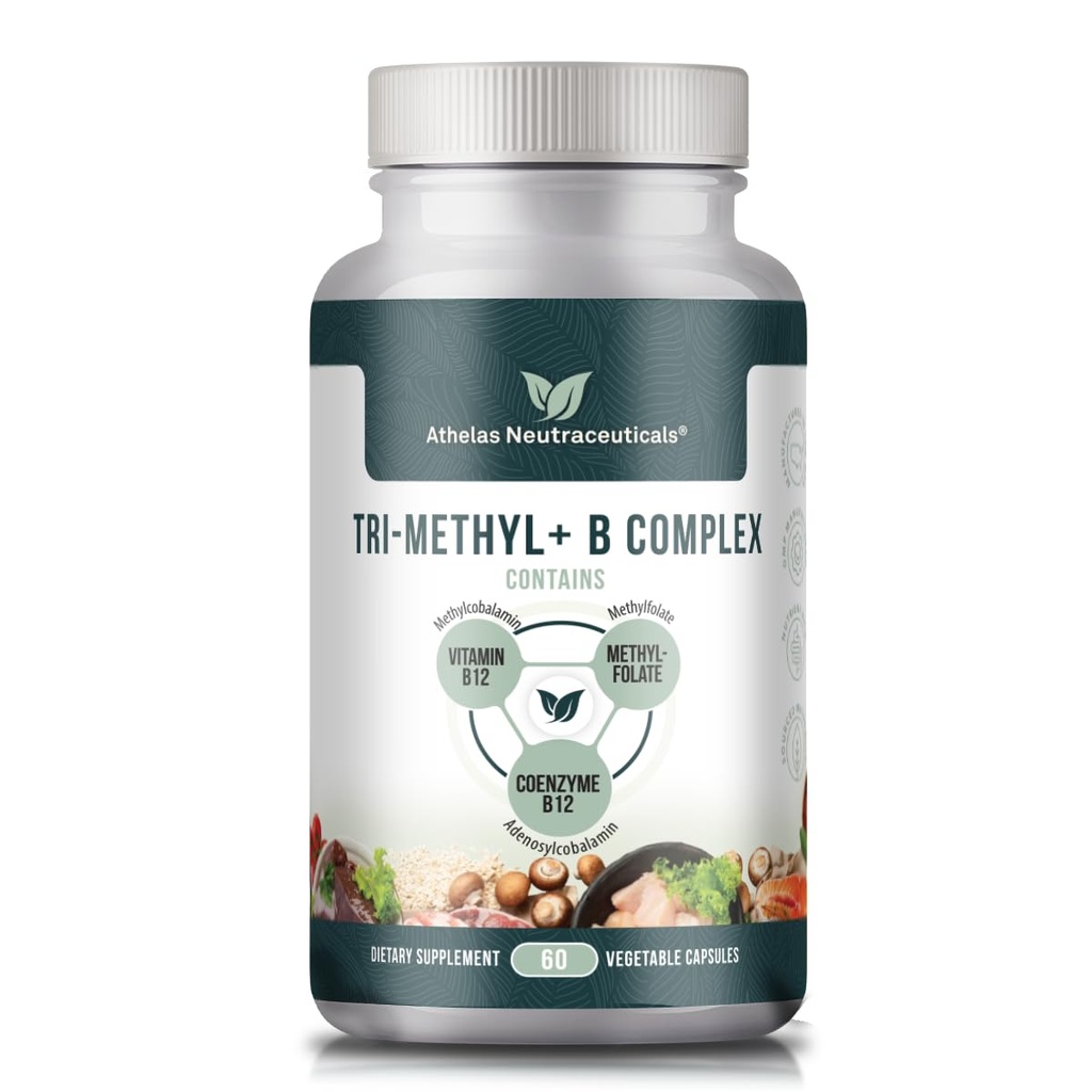 Tri-Methyl + B-komplexmetylerade B-vitaminer - Full Spectrum Methyl B-komplex vitamintillskott för MTHFR Stöd med aktiva former av B12 Methylcobalamin, Adenosylcobalamin och Methylfolate