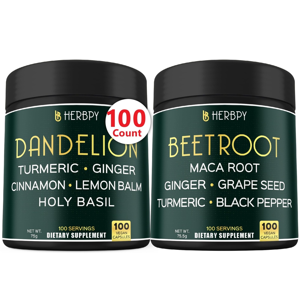 Bundle 6in1 Dandelion Supplement & 6in1 Beet Root Capsules - Support Digestive, Immune och Heart Health