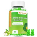 240MG Ginkgo Biloba Gummies med Ginseng och Magnesium, Ginko Biloba kosttillskott Gummies för hjärnfokus, humör och minne för vuxna, 60 Cts
