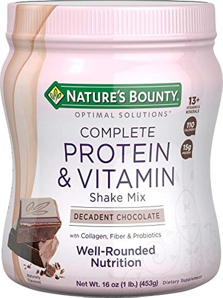 Fullständig protein och vitamin Shake Mix av naturens Bounty Optimal Solutions, innehåller vitamin C för immunhälsa, dekadent choklad smak, 1 lb