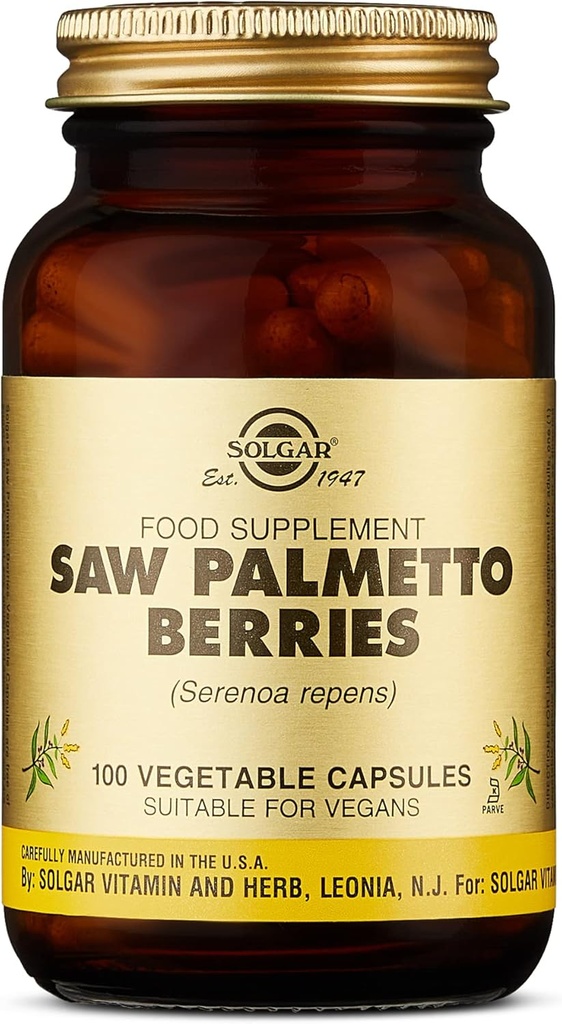 Solgar Saw Palmetto Berries, 100 vegetabiliska kapslar - Mäns hälsa - Full styrka - Non-GMO, Vegan, Gluten Free, Dairy Free, Kosher - 100 portioner