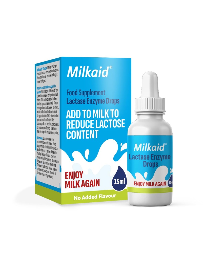 Milkaid Lactase Enzyme Drops for Lactose Intolerance | Förhindrar Gas, Bloating & Diarrhea | Fast Acting Dairy Digestive Supplement | Gluten Free & Vegetarian | Ingen artificiell smak | 0,5 Fl Oz (1)