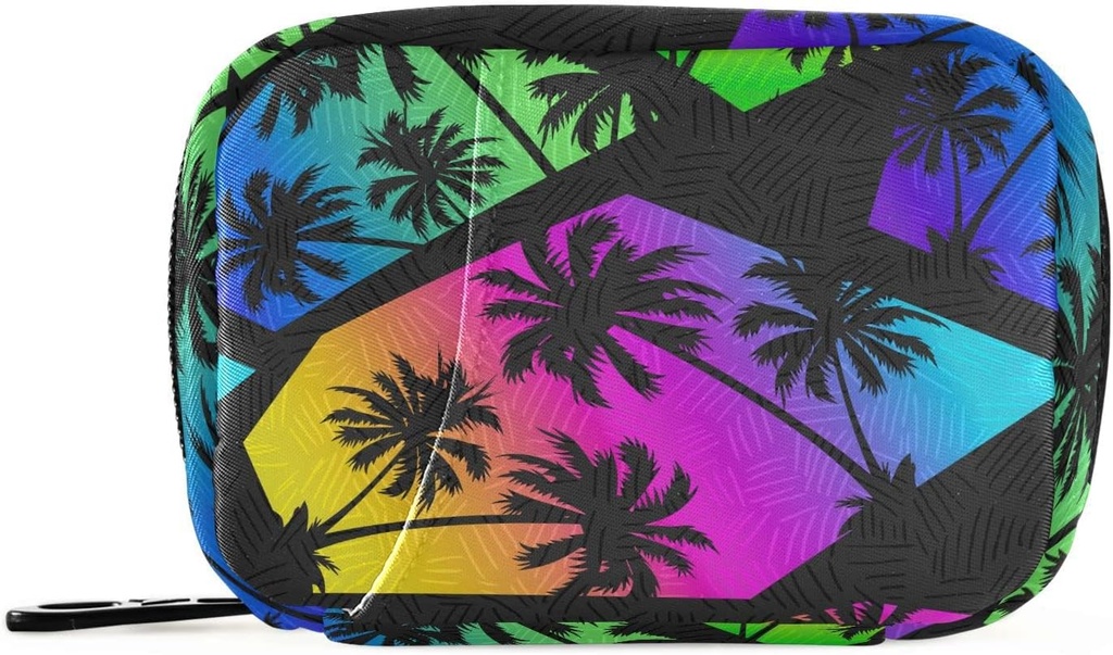 Pill Box Colorful Geometry Palm Trees 7 Day Pill Case Travel Pill Organizer Bag med Zipper Portable Weekly Vitamin Medicine Supplement Holder Pouch Bag