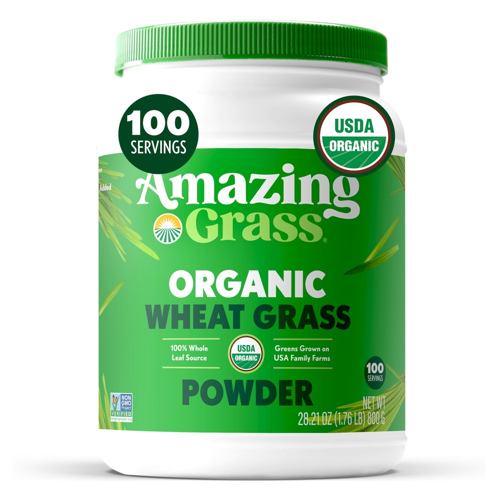 Fantastisk Grass Wheat Grass Powder: 100% Whole-Leaf Wheat Gras Powder för energi, Detox & Immunity Support, Chlorophyll Tillhandahåller gröna, 100 portioner